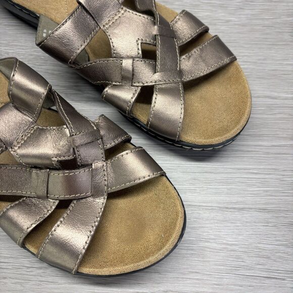 Clarks Collection Leisa Sz 9.5W Brown Metallic Leather Adjustable Straps Sandals - Picture 9 of 12